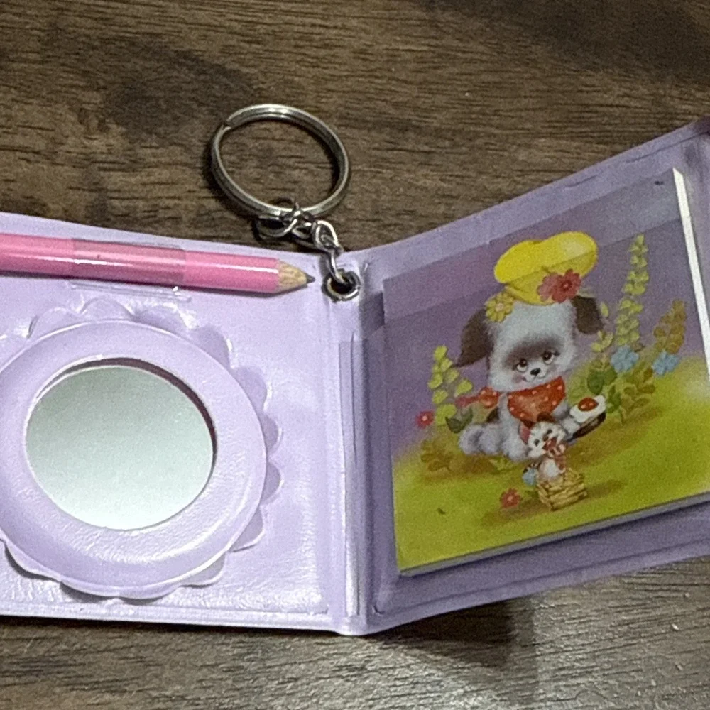 Vintage Gold Tiger Mirror Pencil Notebook Keychain 80s Puppy Dog 1988‎